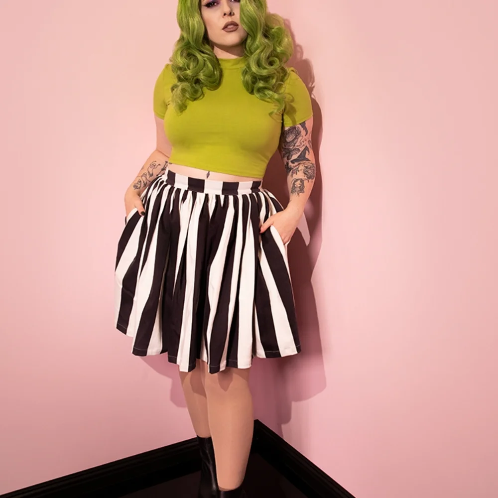 Vixen by Micheline Pitt GHOST SWING SKIRT IN BLACK & WHITE STRIPES BNWT - Picture 2 of 7